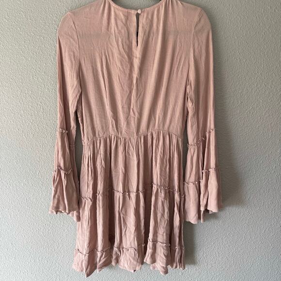 ShowPo Ask Me Later Shirred Bust Bell Sleeve Fit and Flare Boho Dress Mocha 12 - Picture 9 of 10